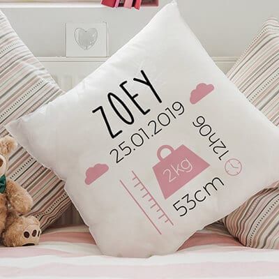 Personalisierbares Kissen - Geburt - Rosa