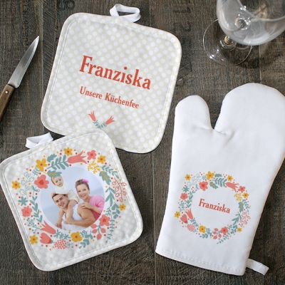 Personalisierbare Ofenhandschuh und Topflappen - Blumen