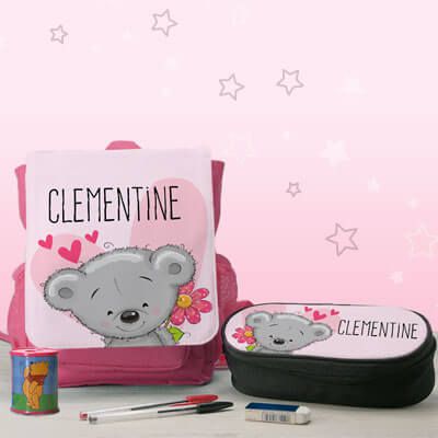 Personalisierbarer Rucksack für Kinder mit Federmappe Bärchen