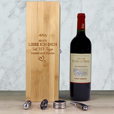 Personalisierbare Sommelier-Box mit 4 Zubehör - Heute liebe ich dich schon seit... Tagen