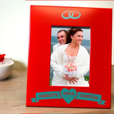 Gravierter Bilderrahmen aus Metall rot Hochzeit