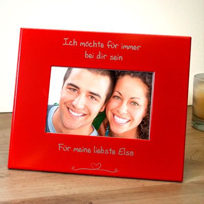Gravierter Bilderrahmen aus Metall rot Liebeserklärung