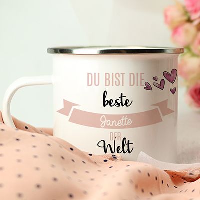 Personalisierte Emaille-Tasse - Du bist die Beste der Welt