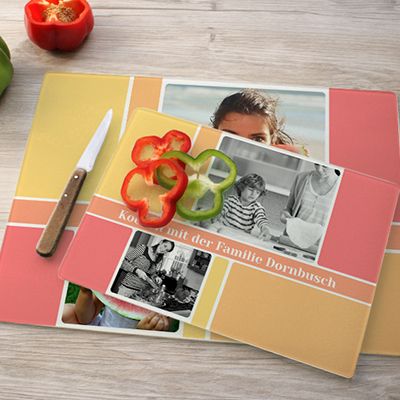 Schneidebrett aus Glas mit Fotos