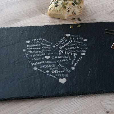 Gravierte Schieferplatte Herz Familie