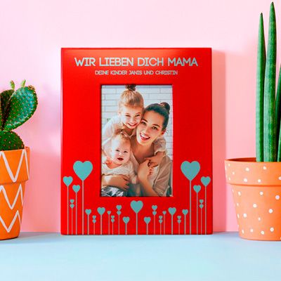 Gravierter Bilderrahmen aus Metall rot Mama