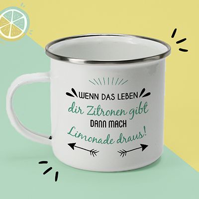 Personalisierte Emaille-Tasse - Positive Botschaft