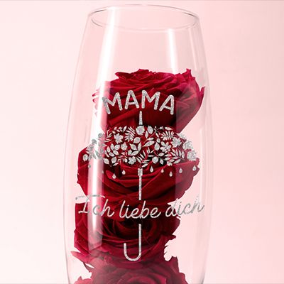 Personalisierte Vase mit Gravur und ewigen Rosen - Ich liebe dich