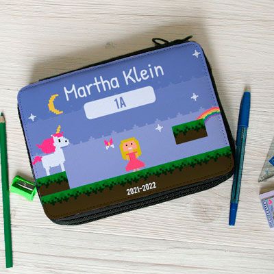 Personalisierbare Federmappe mit Zubehör - Retro Videospiel - für Mädchen