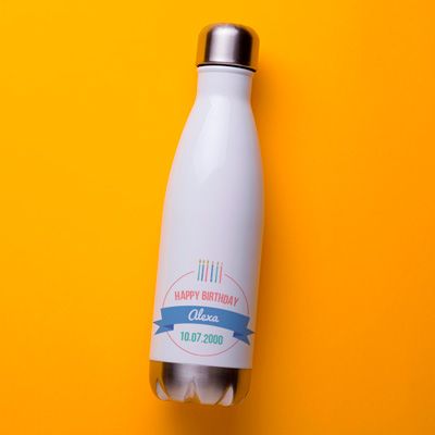 Personalisierbare Isolierflasche aus Edelstahl - Kollektion Geburtstagskerzen für Männer