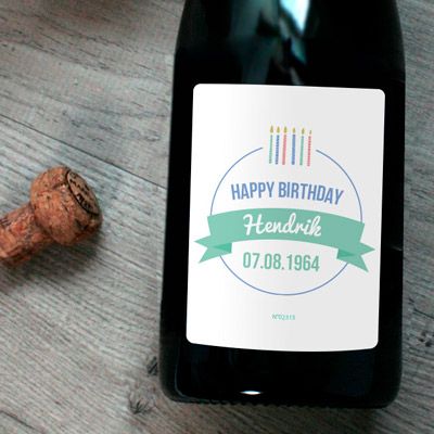 Personalisierbarer Geburtstags-Champagner - Geburtstagskerzen - Blau