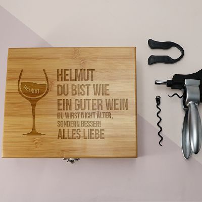 Gravierte Sommelier-Box mit Korkenzieher