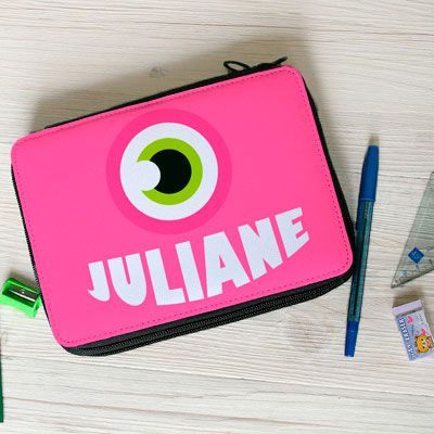 Federmappe rosa Monster mit Zubehör