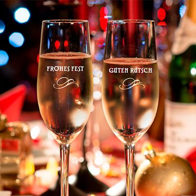 Set mit 2 personalisierbaren Sektgläsern - Frohes Fest und guten Rutsch