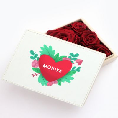 Personalisierbares Schmuckkästchen in Beige mit Ewigen Roten Rosen