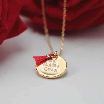 Personalisierte Halskette 18 Karat Vergoldet - Rote oder blaue Quaste