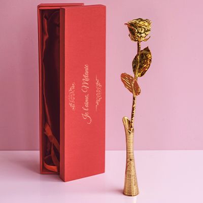 Ewige Rose aus 24 Karat Gold (36 cm) mit personalisierter Geschenkpackung