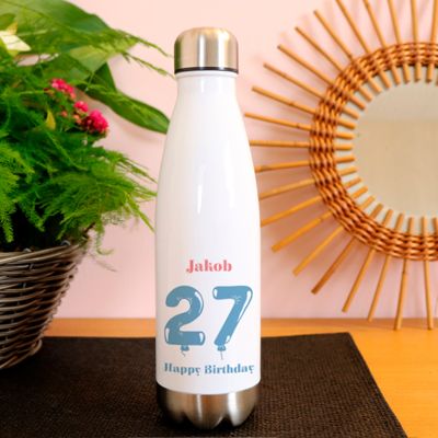Personalisierbare Isolierflasche aus Edelstahl - Kollektion Geburtstags-Luftballons