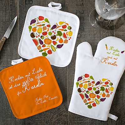 Personalierbare Ofenhandschuh und Topflappen - Kochen mit Liebe