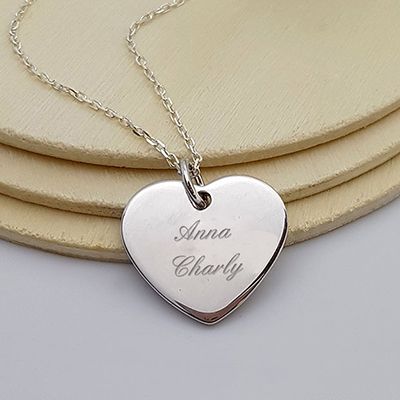 Gravierte Echtsilber Herz-Halskette Liebesbotschaft