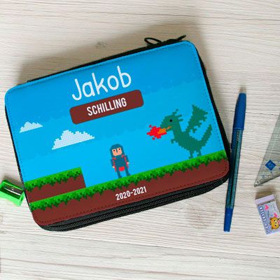 Personalisierbare Federmappe mit Zubehör - Retro Videospiel - für Jungen