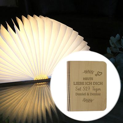 Personalisierbare Buchlampe - Heute liebe ich dich schon seit... Tagen