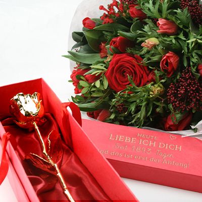 Ewige Rose aus 24 Karat Gold (36 cm) mit personalisierter Geschenkpackung - Heute liebe ich dich schon seit... Tagen