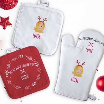 Personalisierbare Topflappen und Ofenhandschuh - Kollektion Family Circus Weihnachten