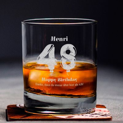 Personalisierbares Whiskyglas - Kollektion Geburtstags-Luftballons