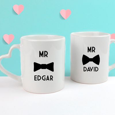 2er-Set personalisierte Tassen mit Herzhenkel - Mr & Mr