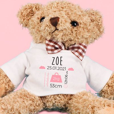 Personalisierter Teddybär Geburt - Rosa