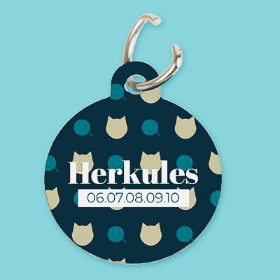 Personalisierbare Katzenmarke - Name und Telefon - Dunkles Modell