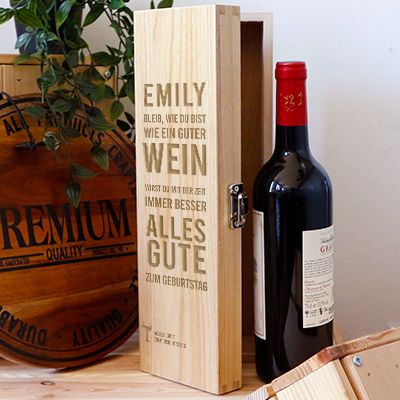 Weinkiste Geburtstag mit eingraviertem Zitat