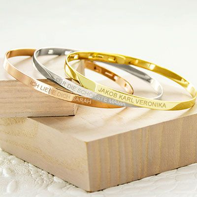 Personalisiertes Armreif-Trio - Vergoldet, Silber und Rosévergoldet