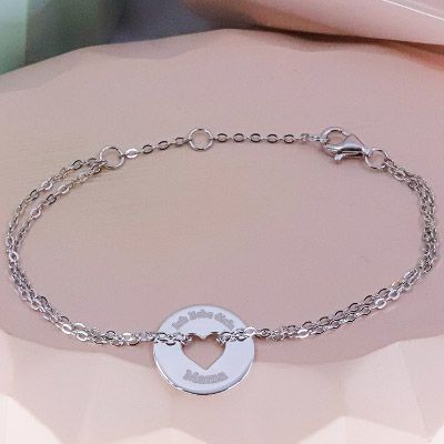 Herz-Armband mit doppelter Kette aus echtem Silber