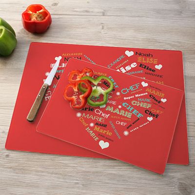 Schneidebrett aus Glas Herz Familie