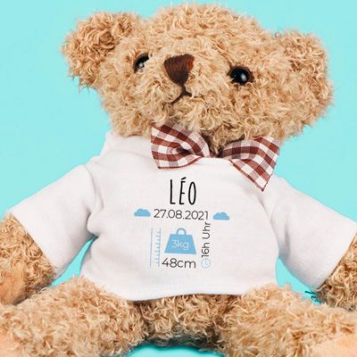 Personalisierbarer Teddybär Geburt - Blau