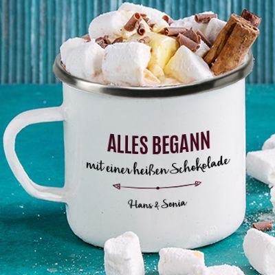 Personalisierte Emaille-Tasse - Alles begann ...