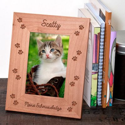 Gravierter Bilderrahmen aus Holz Katzenpfoten