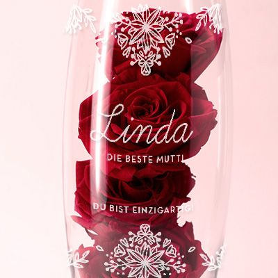 Personalisierte ovale Vase mit Gravur - Blumen