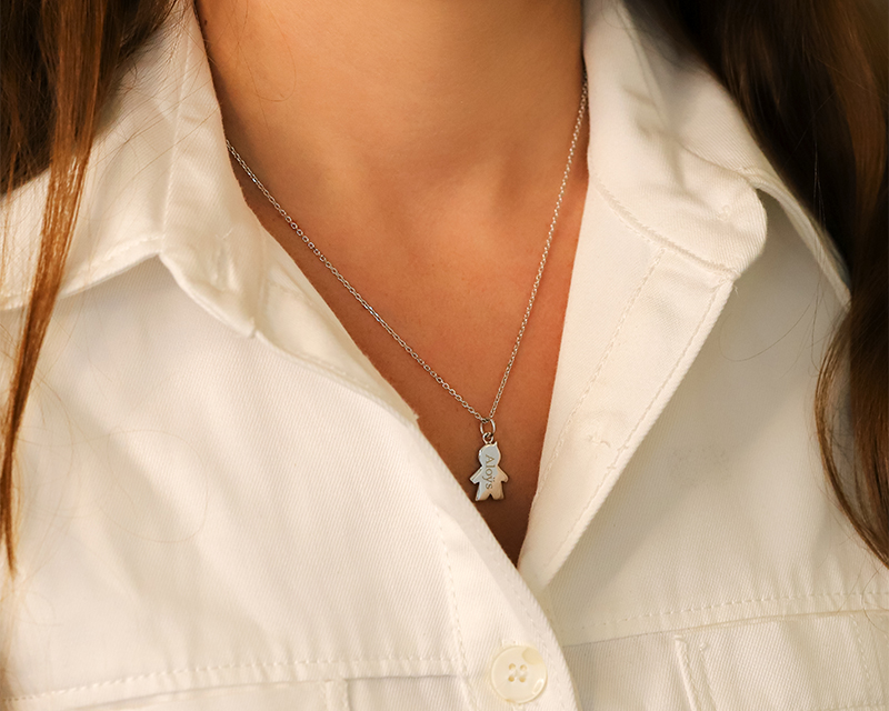 Bild 2 des Produkts Halskette mit graviertem Anhänger kleines Mädchen oder kleiner Junge - Silber anzeigen