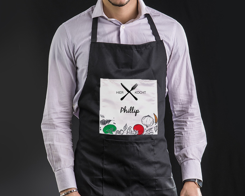 Personalisierte schwarze Kochschürze - Wir kochen gern!