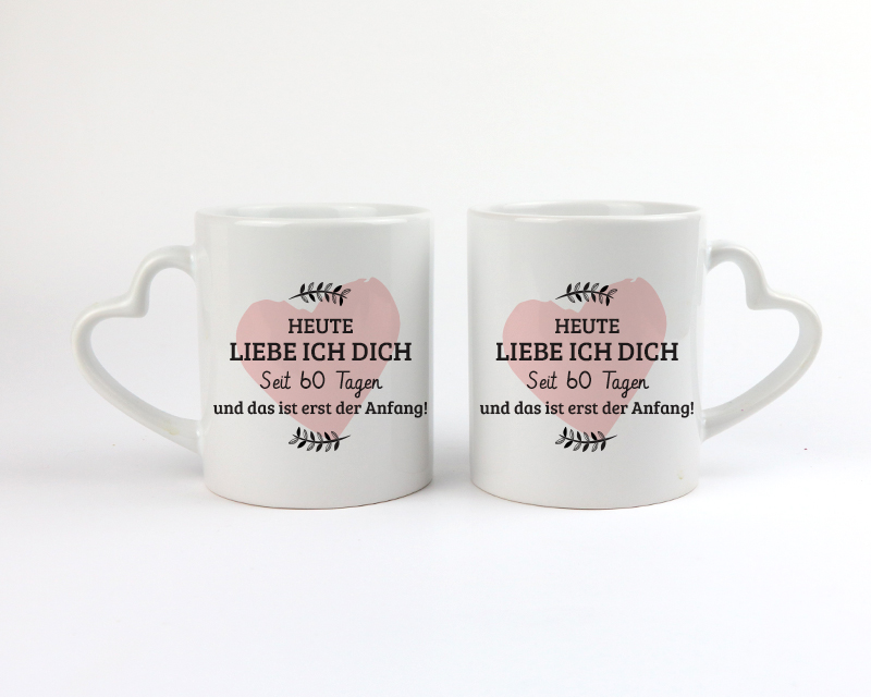 2er-Set personalisierte Tassen mit Herzhenkel - Ich liebe dich seit...