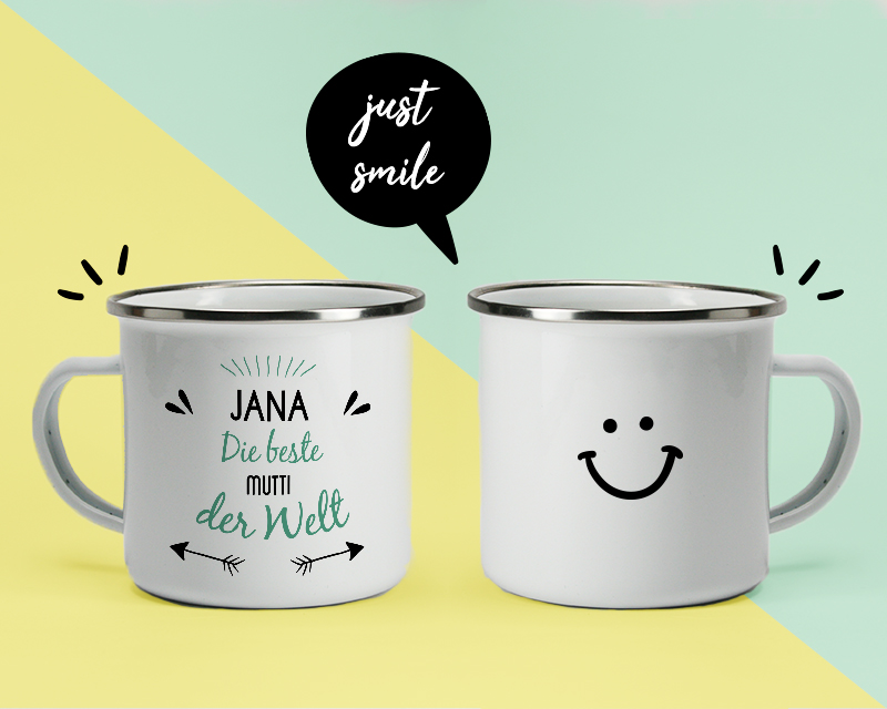 Personalisierte Emaille-Tasse - Positive Botschaft