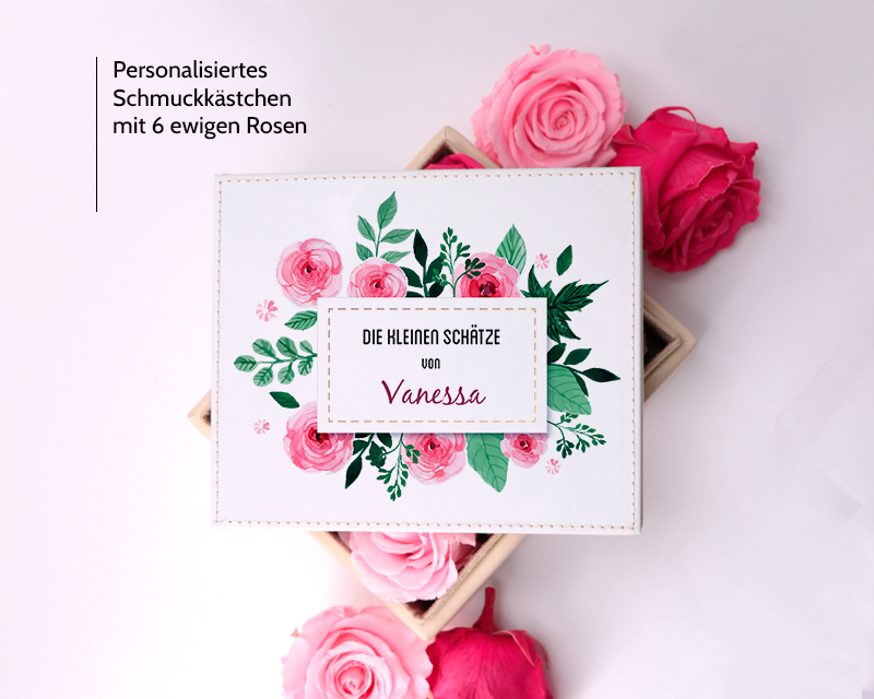 Personalisierbares Schmuckkästchen mit 6 ewigen Rosen