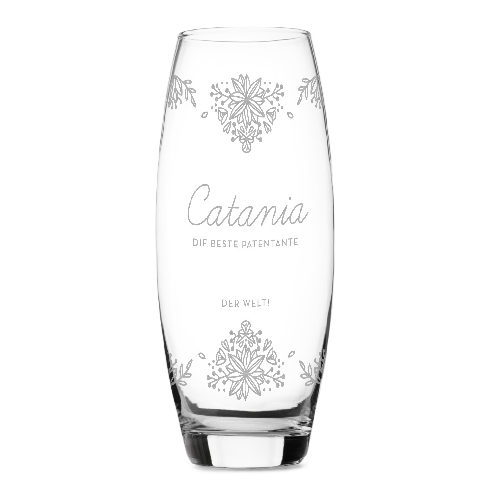 Personalisierte ovale Vase mit Gravur - Blumen