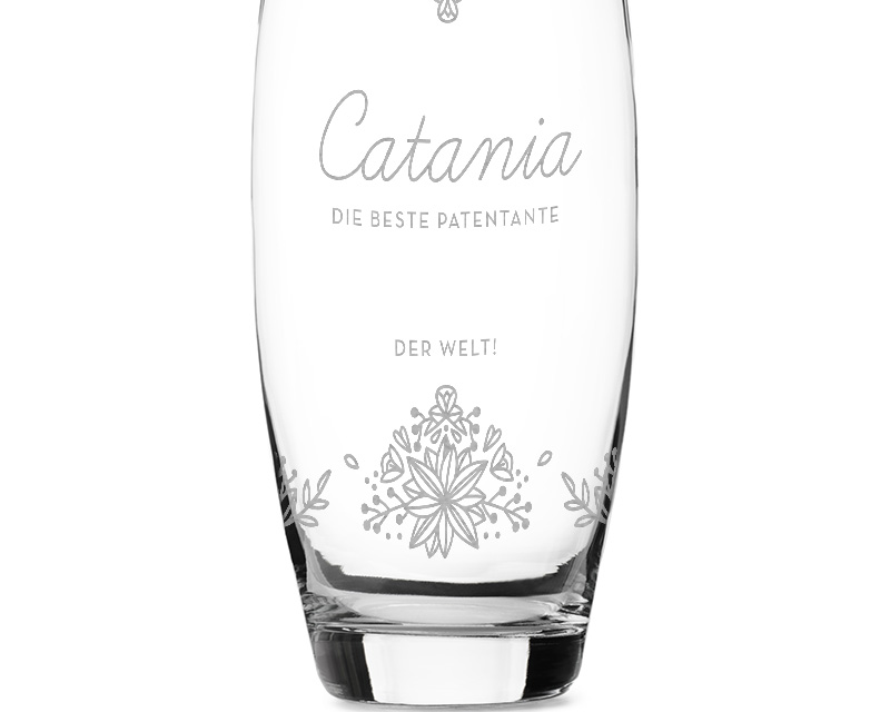 Personalisierte ovale Vase mit Gravur - Blumen