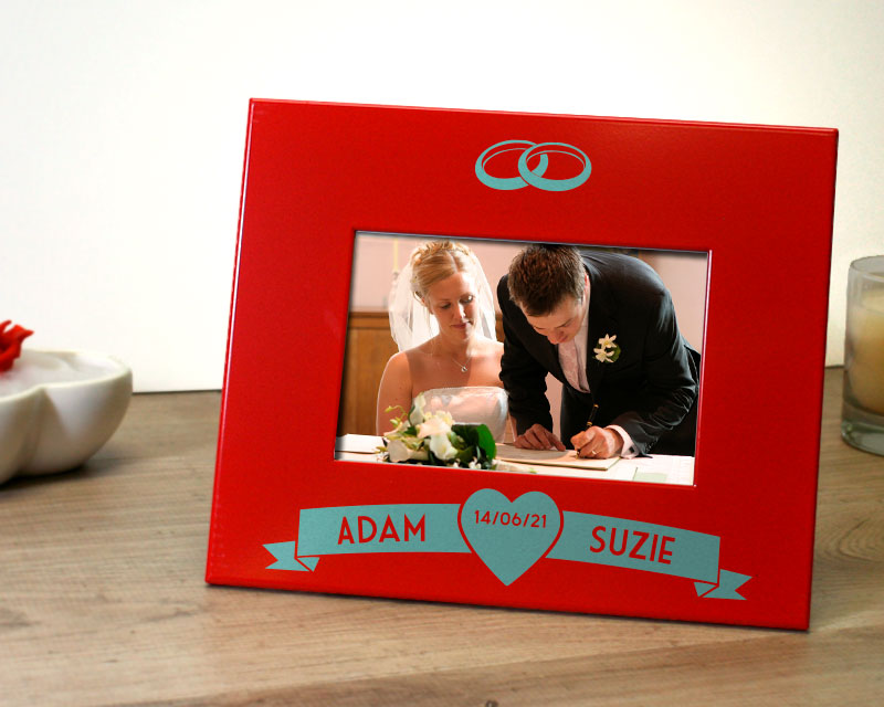 Bild 2 des Produkts Gravierter Bilderrahmen aus Metall rot Hochzeit anzeigen