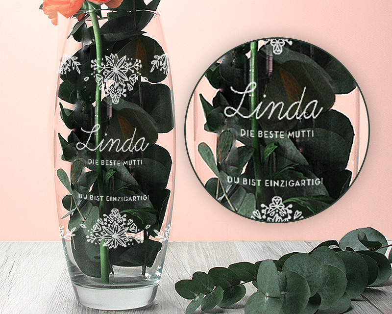 Personalisierte ovale Vase mit Gravur - Blumen