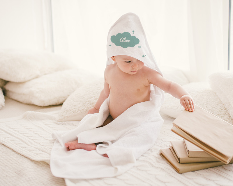 Personalisierbares Kapuzen-Badetuch für Kinder - Wolke